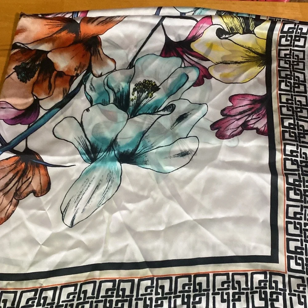 Chico's Women's Flowers Geometric Border Square Scarf Wrap Large Multi-Color